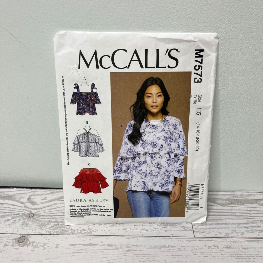McCalls M7573 Laura Ashley Misses Ruffled Tops Sewing Pattern Size E5 14-22